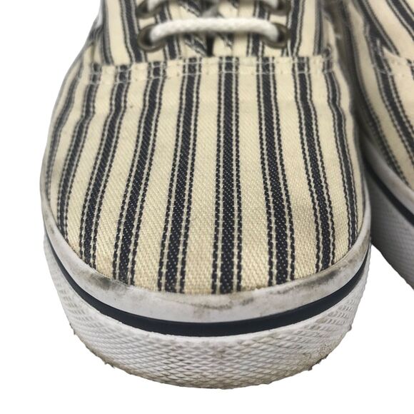 Vans Low Top Canvas Sneakers Lace Up Black White Striped Mens 6.5 Womens 8 - Picture 3 of 12